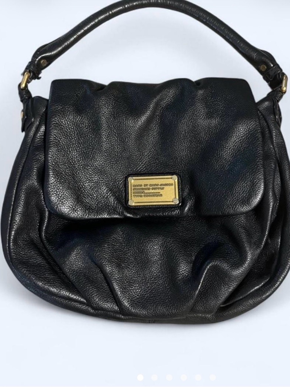 Marc Jacobs Black Pebbled Leather Shoulder Bag with Gold Plaque
